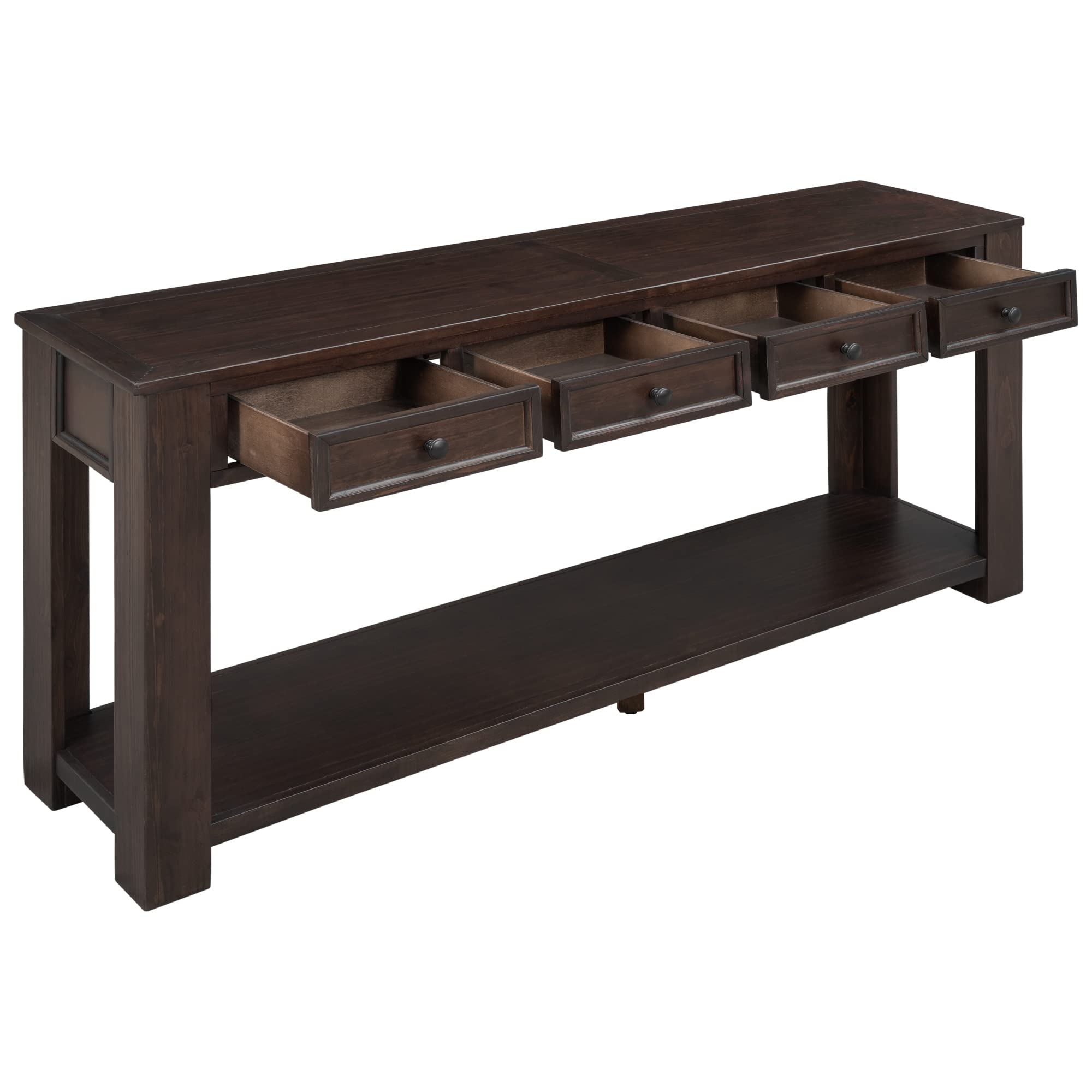 Rustic Solid Wood Console Table with 4 Storage Drawers - 63 Inch Entryway Sofa Table for Living Room, Hallway & Foyer - Classic Espresso Accent Table for Home Decor & Organization