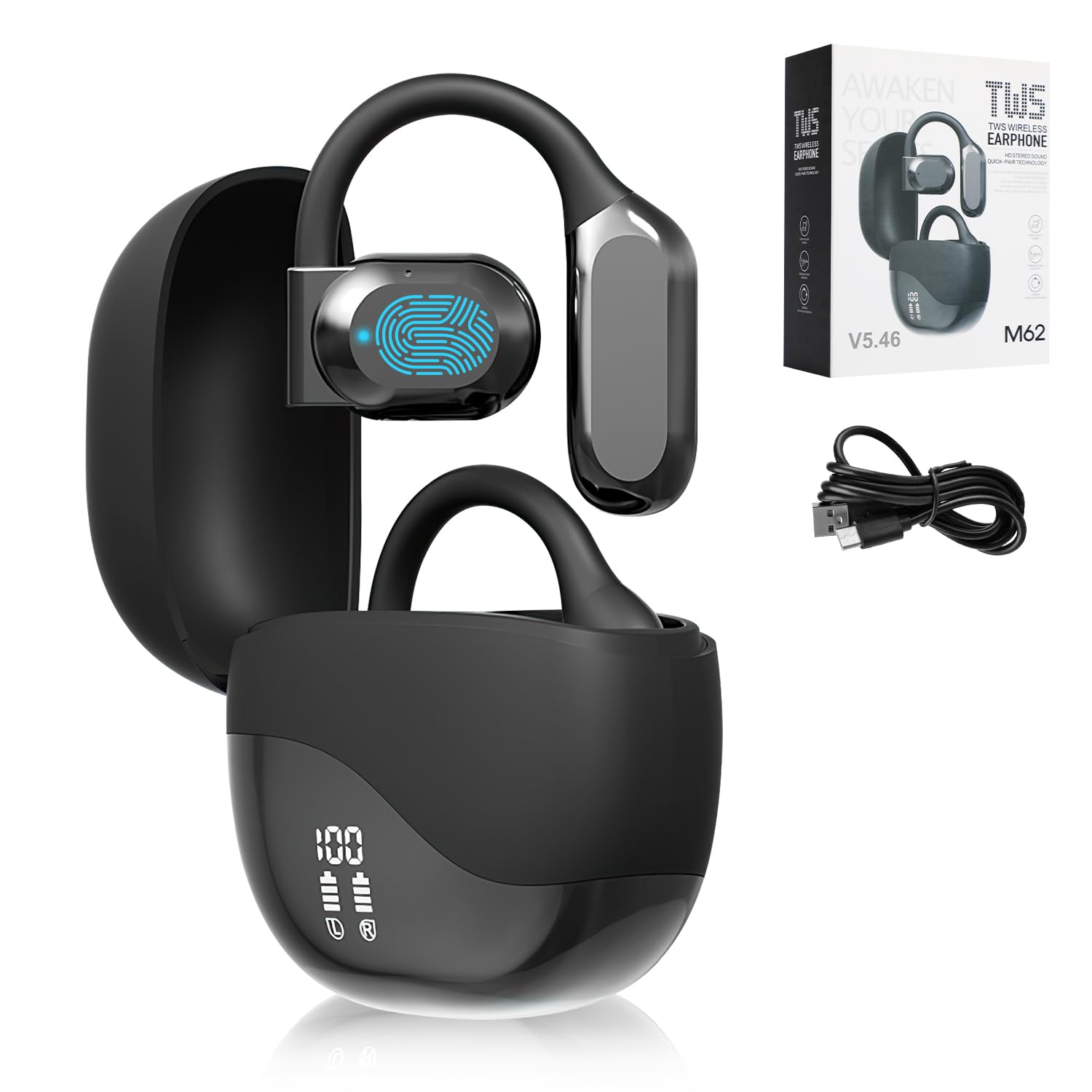 2025 AI Real-Time Language Translator Earbuds - Open Ear Wireless Bluetooth Earbuds with 144 Language Translation for iOS & Android (Black) | Perfect for Travel, Business Meetings & Multilingual Conversations