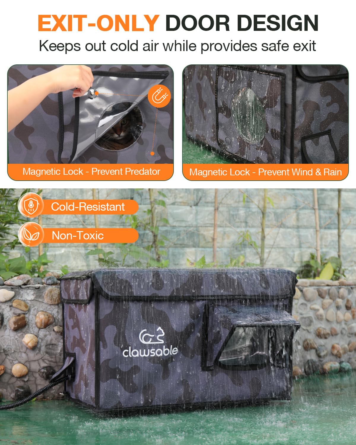 Clawsable Indestructible Heated Cat House - 100% Weatherproof Outdoor Cat Shelter with Safe Escape Door & Built-in Heater for Winter - Perfect for Feral, Barn & Outdoor Cats in Cold Weather