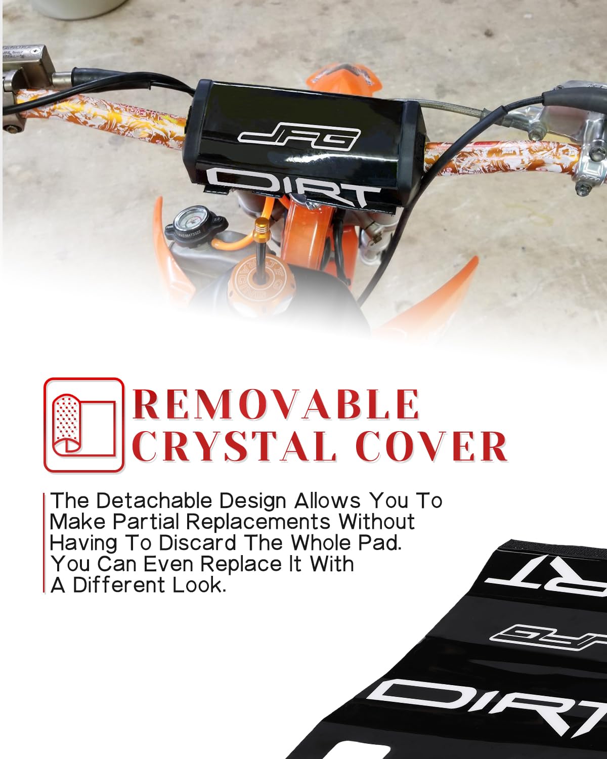 JFG RACING Dirt Bike Handlebar Pad - Universal Cross Bar Square Pad for Dirt Pit Bikes, MX, ATV & Motorcycles - Shock Absorbing Safety Protection (Black) | Perfect for Motocross, Off-Road Racing & Trail Riding