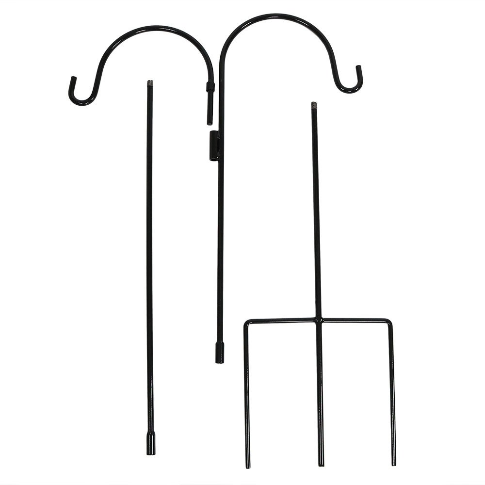 Sunnydaze 2-Pack 84-Inch Black Heavy-Duty Outdoor Shepherd Hooks with 9-Inch Indigo Glass Bird Feeder - Garden Hanging Poles for Plants, Flowers & Bird Feeders - Perfect for Patio, Yard & Backyard Decor