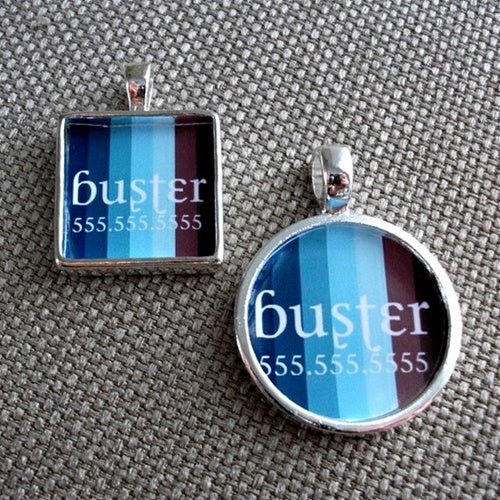 Custom Silver Pet ID Tag with Blue & Brown Stripes - Personalized Pet Name & Phone Number - Perfect for Dogs, Cats & Travel Adventures