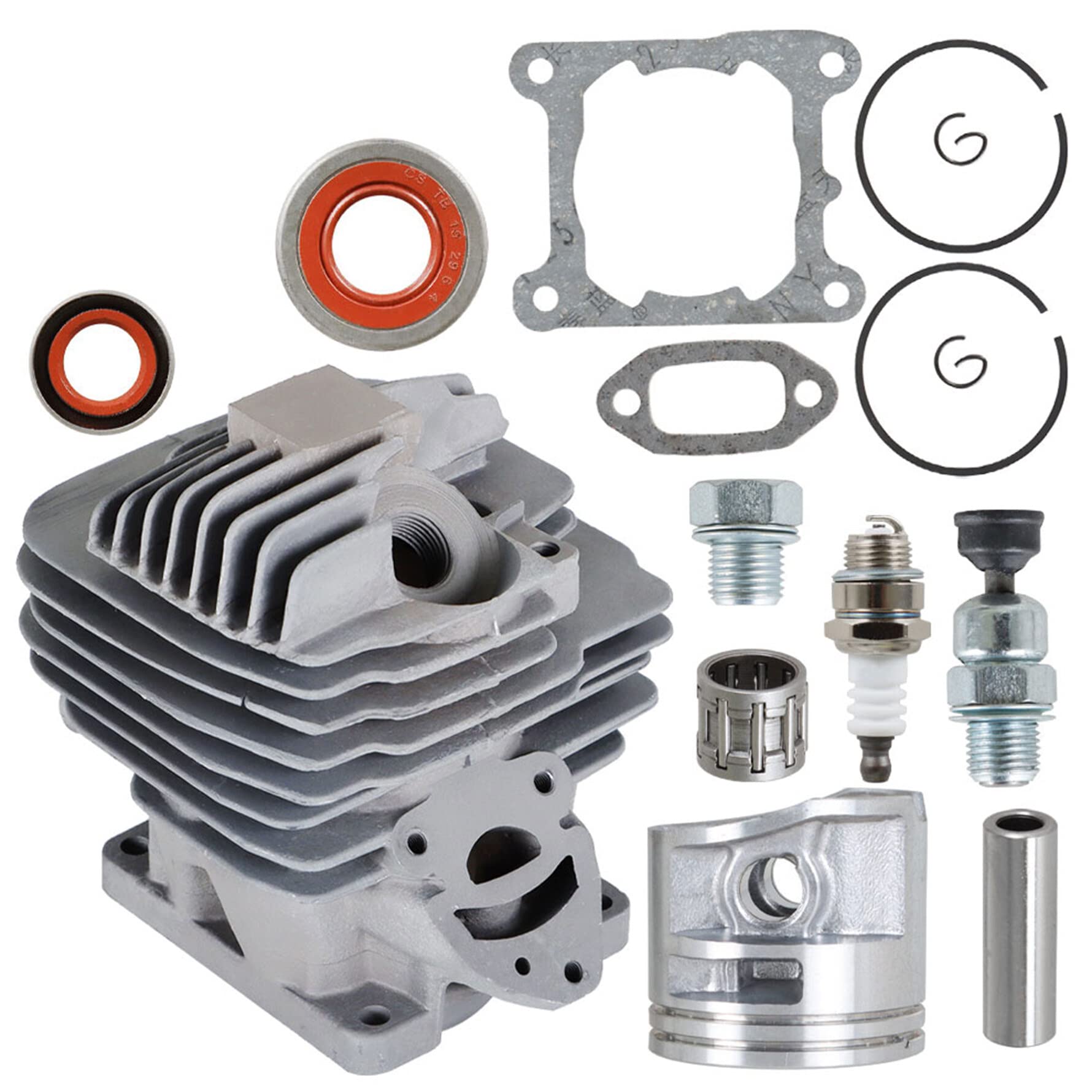 Munirater 44.7MM Cylinder Piston Kit Replacement for Chainsaw 11410201200 with Oil Seal, Needle Bearing & Spark Plug - Compatible with Stihl, Husqvarna & Other Major Brands - Perfect for Chainsaw Repair & Maintenance