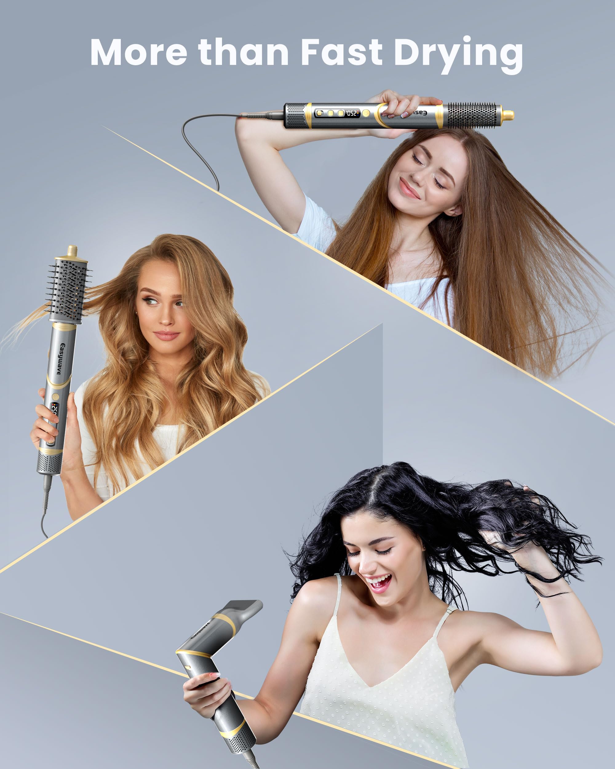 Easywave 5-in-1 Air Wrap Hair Styler & Hot Air Brush Set - Professional Hair Dryer for Fast Drying, Curling, Volumizing & Smoothing with Oval Brush & Concentrator - Perfect for Salon-Quality Styling at Home, Travel & Daily Hair Care