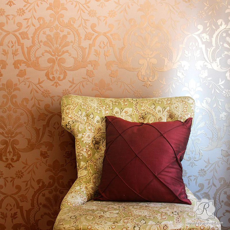 Alcazar Lace Damask Wall Stencil - Reusable DIY Painting Template for Home Decor, Bedroom, Living Room & Nursery Wall Art Projects