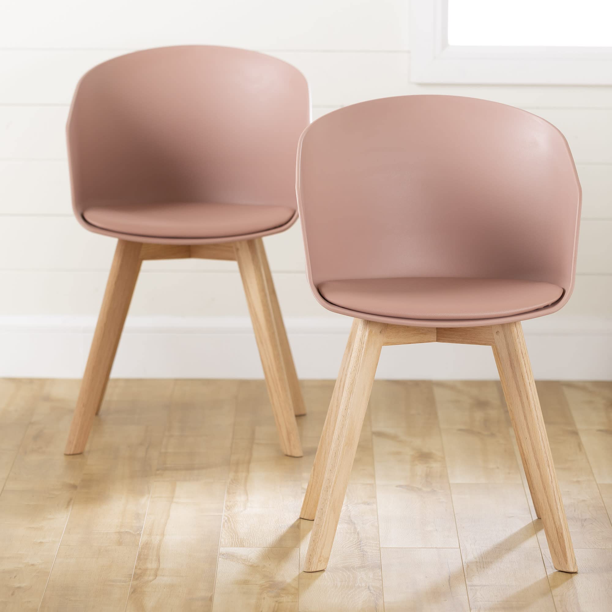 South Shore Flam Dining Chairs Set of 2, Pink Upholstered with Wooden Legs - Perfect for Kitchen, Dining Room & Breakfast Nook