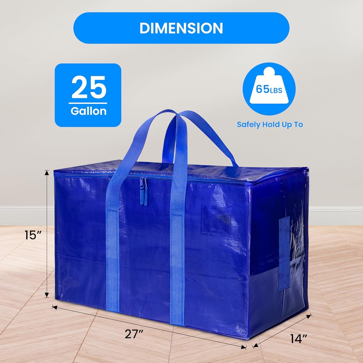 6 Pack Heavy Duty Moving Bags with Zippers & Wraparound Handles - Durable Storage Bags for Packing, Travel, Camping & Home Organization - Space Saving Solution for Moving & Storage Needs