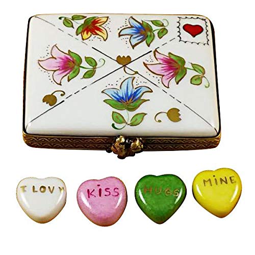 Authentic Limoges Porcelain Figurine - Envelope with Conversation Hearts from France | Perfect for Valentine's Day Gifts & Collectible Display