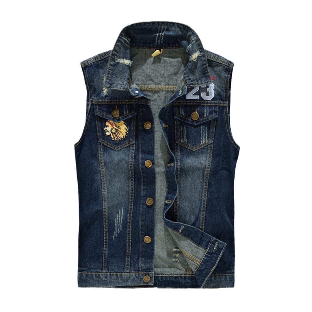 Men's Motorcycle Denim Jacket - Cotton Sleeveless Vest with Embroidery Badge | Streetwear Biker Fashion for Riding & Casual Wear