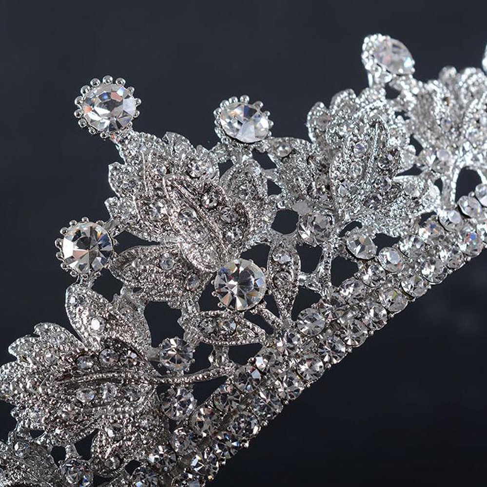 FXmimior Silver Beaded Bridal Wedding Crown Headband for Women - Crystal Tiara Hair Accessory | Perfect for Bridal Showers, Weddings, and Special Occasions