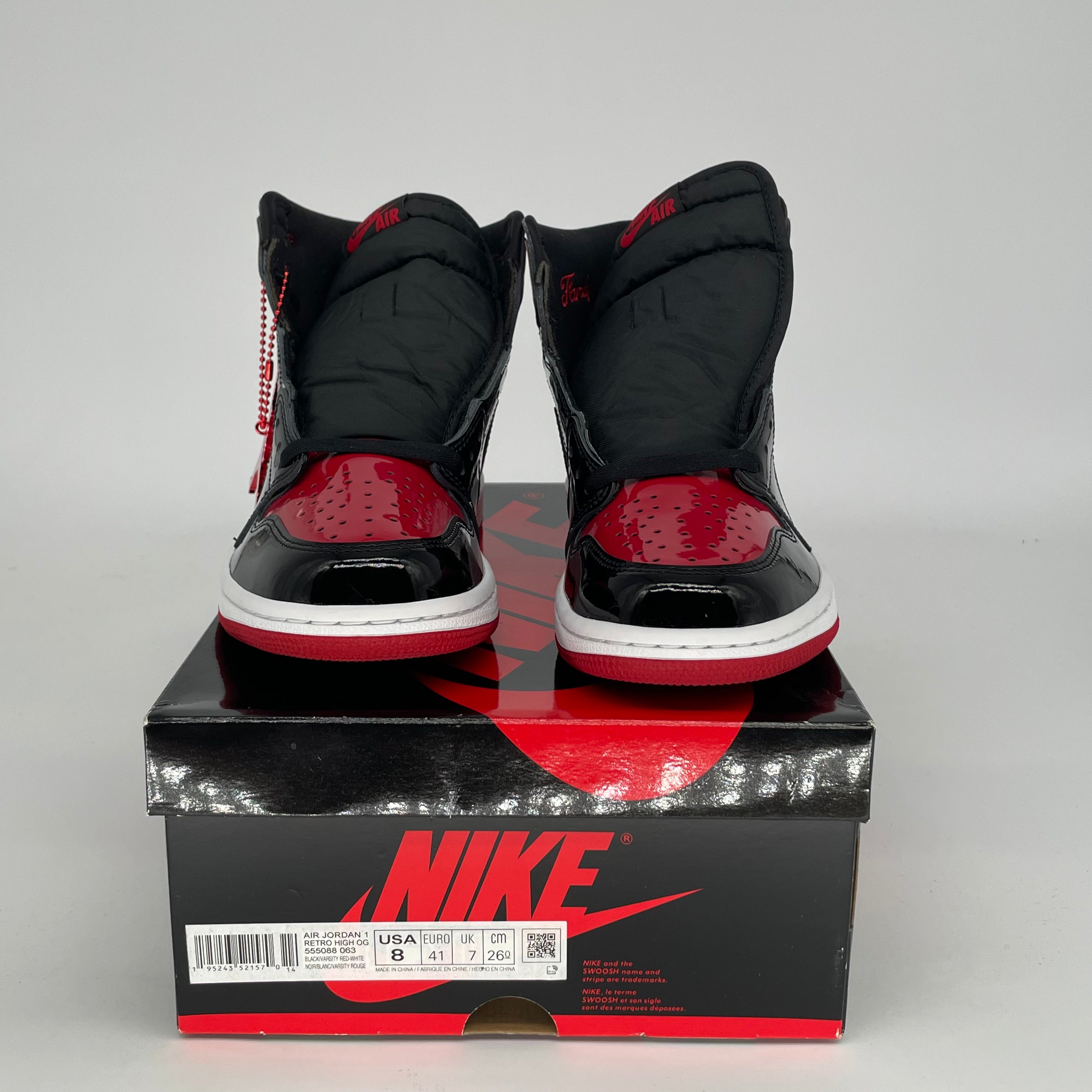 Original Air Jordan 1 Retro High OG 'Patent Bred' Basketball Shoes - Men's Size 8 / Women's Size 9.5 (Style: 555088-063) - Perfect for Sneaker Collectors & Streetwear Fashion