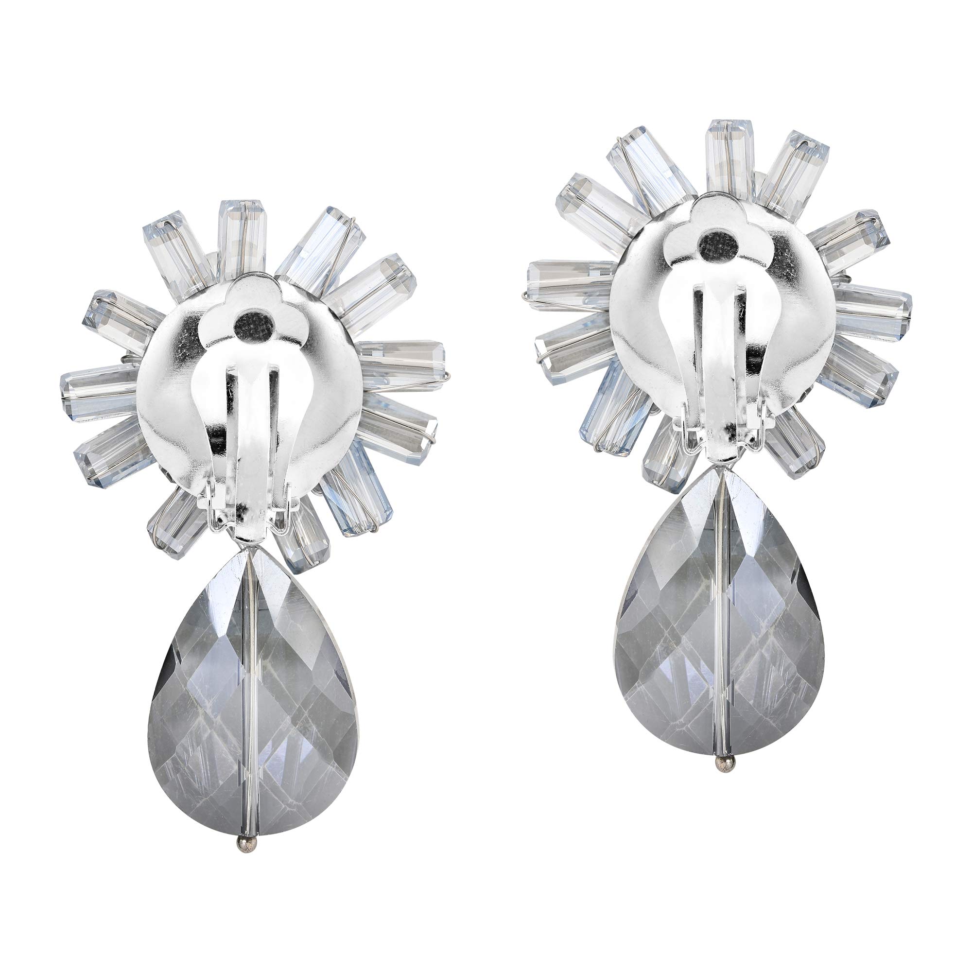 AeraVida Sparkling Gray Cluster & Crystal Teardrop Clip-On Dangle Earrings | Non-Piercing Earrings for Women | Fashion Jewelry Gift for Birthday, Anniversary & Party | Elegant Evening Event & Wedding Accessories