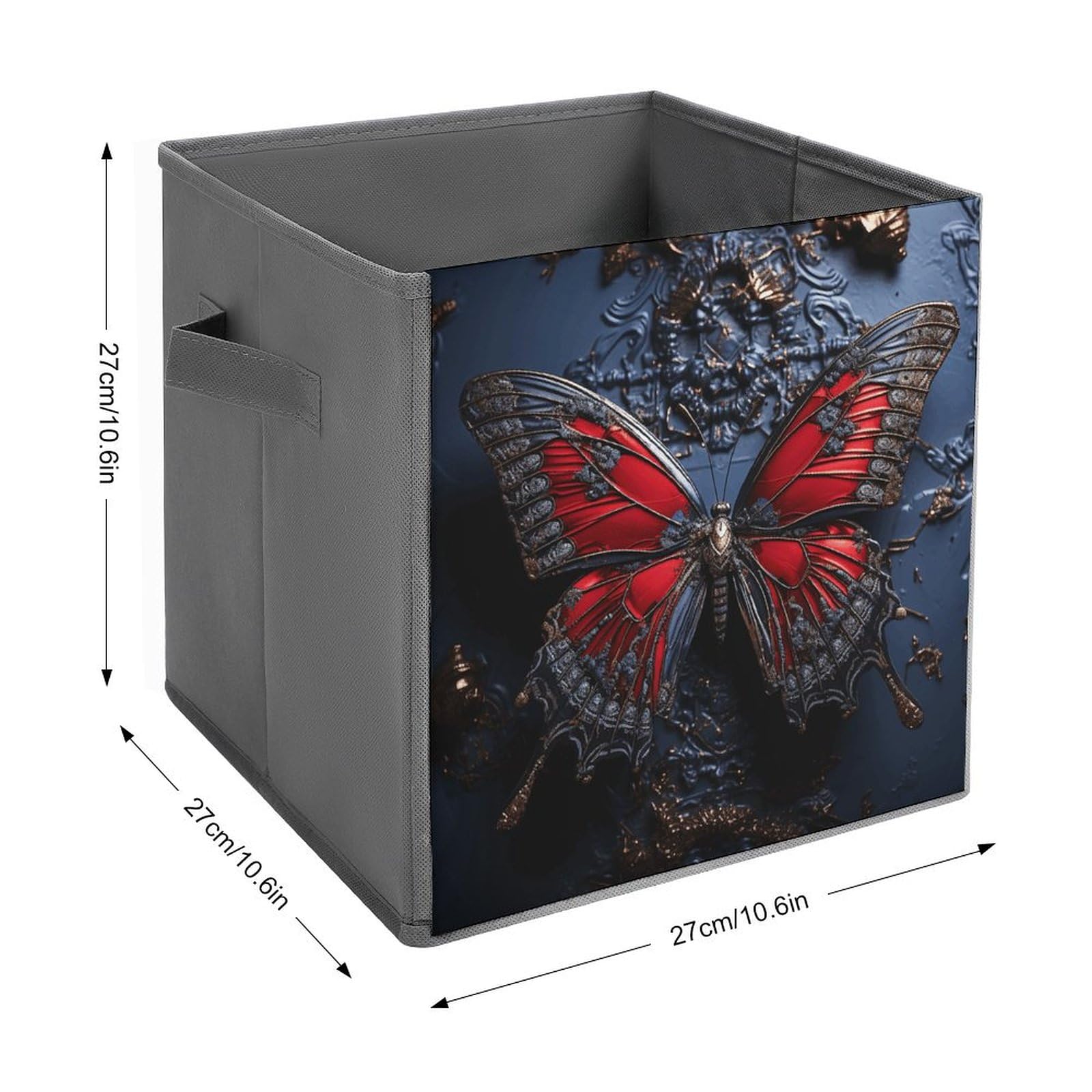 Foldable Storage Bins with Cute Red Butterfly Print - Large Capacity Multi-Purpose Organizer Box for Home, Office & Closet (1-Pack) | Perfect for Toys, Books, Clothes & Household Items Storage