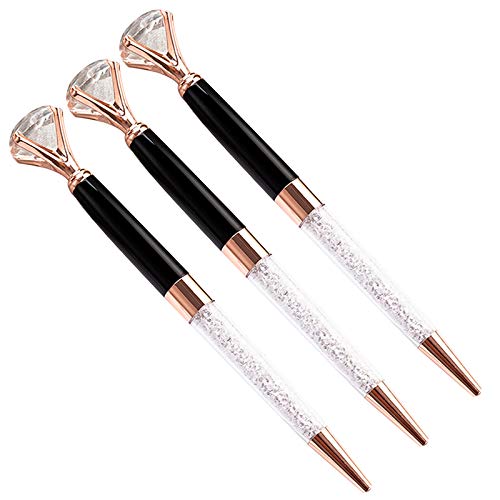 U Scinan 3-Pack Luxury Crystal Diamond Ballpoint Pens - 0.5mm Fine Point Black Ink, Elegant Metal Gift Pens for Office, Business, Wedding & Promotional Use