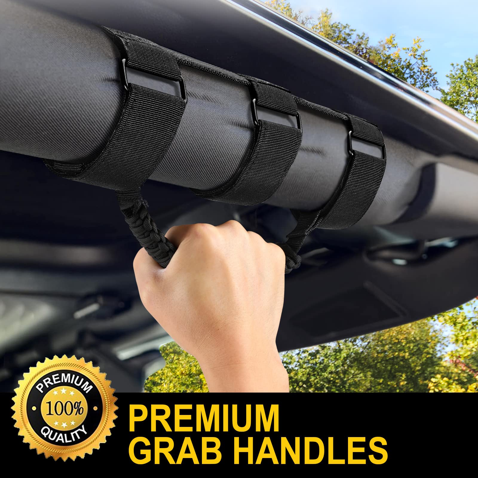 2 Pack Roll Bar Grab Handles for Jeep Wrangler JL JK TJ YJ & Gladiator (1955-2023) - Heavy Duty Black Paracord Grip with Upgraded Metal Buckle - Durable Off-Road Accessories for Adventure & Daily Driving
