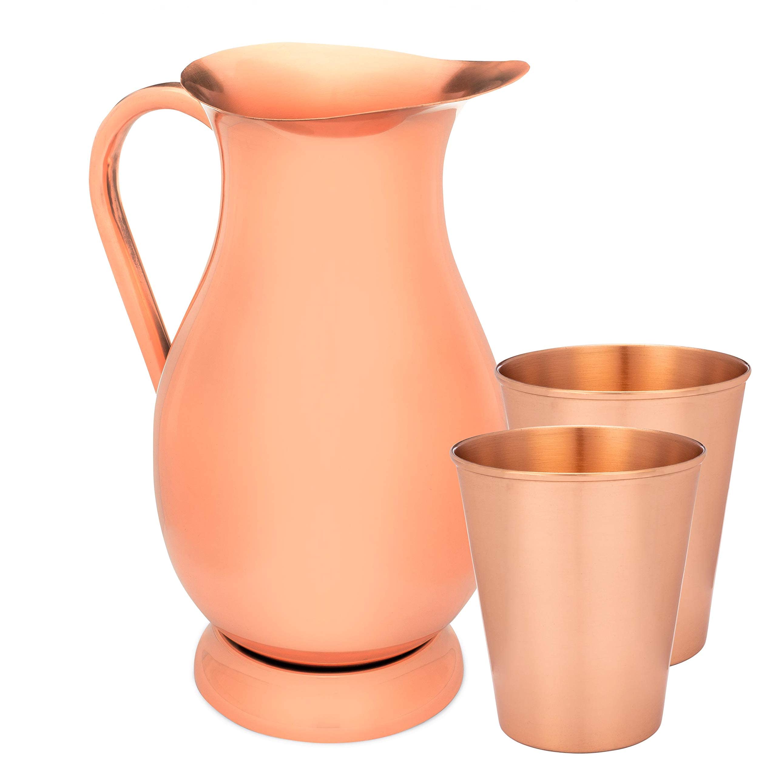 Pure Copper Water Pitcher (70 oz, 2 Liter) with Lid & 2 Drinking Tumblers - Handcrafted Ayurvedic Copperware for Health Benefits | Perfect for Detox Water, Lemon Infusions & Home Wellness Rituals