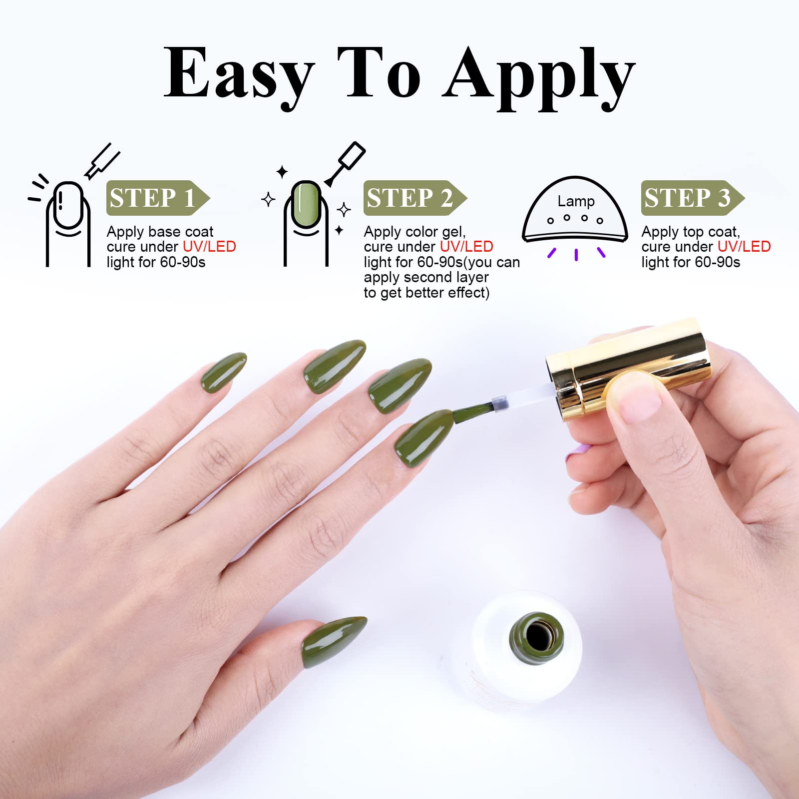 Imtiti Olive Green Gel Nail Polish - 0.5 Fl Oz Soak Off LED/UV Gel Polish for DIY Nail Art, Manicure & Salon Use | Long Lasting Nail Polish Kit for Women & Girls | Perfect for Home Nail Care, Parties & Special Occasions