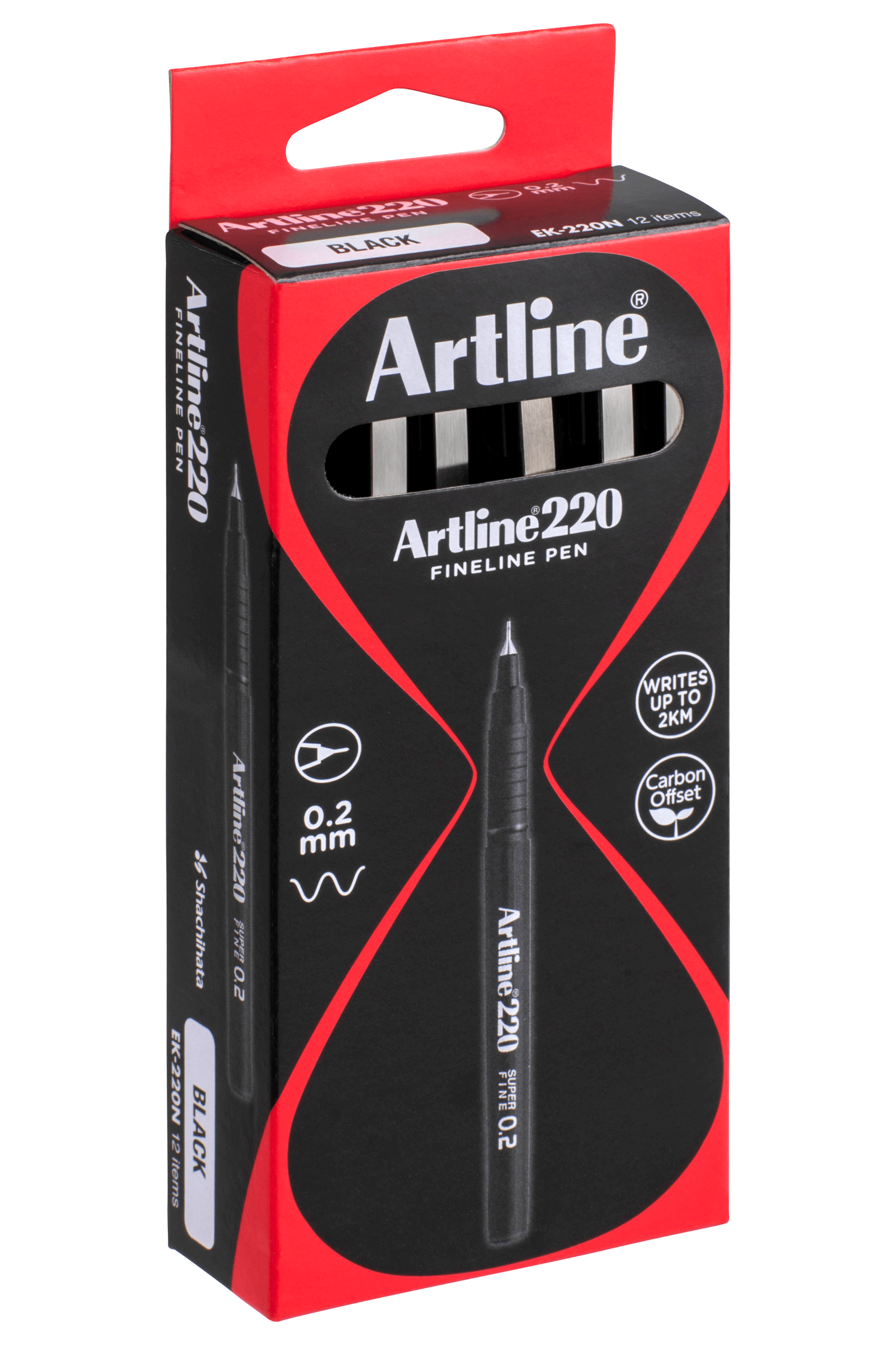 Artline 220 Fineliner Pen 0.2mm Black - 12 Pack Ultra Fine Tip Marker Pens for Sketching, Drawing & Note Taking - Perfect for Artists, Students & Office Use
