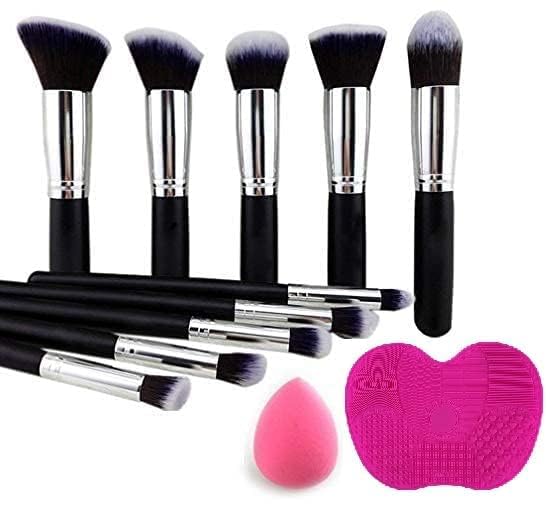 LA VENUST Professional Premium Synthetic Face Makeup Brush Kit with Sponge Blender & Cleaning Mat - 12 Piece Vegan Cosmetic Brush Set for Foundation, Concealer, Blush & Eyeshadow - Perfect for Makeup Artists & Beginners at Home or Salon Use