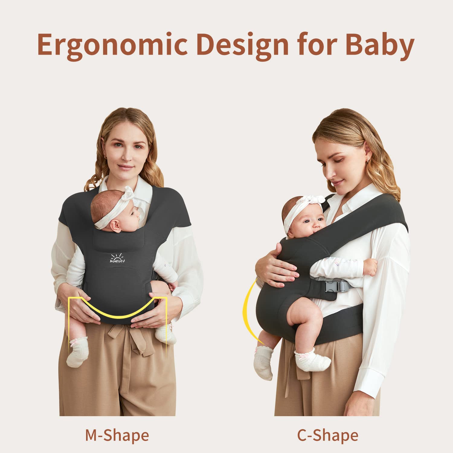 Momtory Adjustable Baby Carrier Wrap - Soft & Cozy Infant Sling with Hook & Loop Fastener for Newborns & Toddlers - Perfect for Hands-Free Parenting, Shopping & Outdoor Adventures (Black)