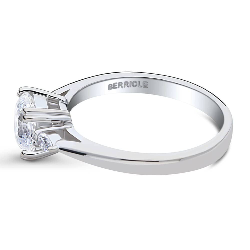 BERRICLE Sterling Silver 3-Stone Wedding & Engagement Ring - 1.25ct Cushion Cut Cubic Zirconia CZ Promise Ring for Women - Rhodium Plated Size 4-10 - Perfect for Proposals, Anniversaries & Special Occasions