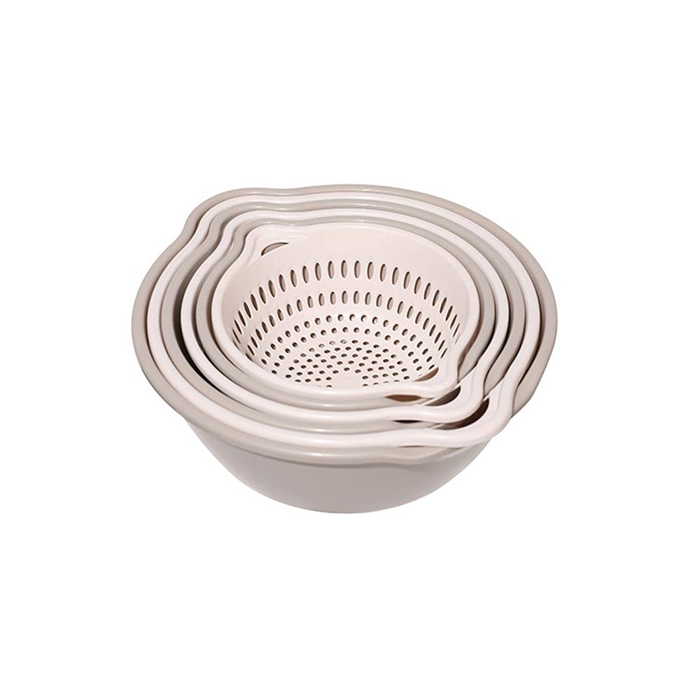 KBYUN 6-Piece Beige Vegetable Fruit Washing Colander Set - Stainless Steel Drain Basket for Kitchen, Salad Strainer, Berry Washing & Food Storage Containers - Perfect for Meal Prep, Cooking & Healthy Snacks