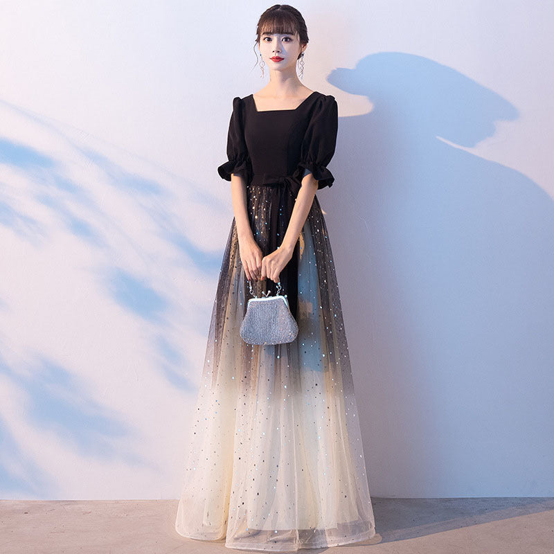 Elegant A-Line Black Gradient Long Prom Dress - Shiny Formal Evening Party Gown for Women - Perfect for Homecoming, Prom Night & Special Occasions
