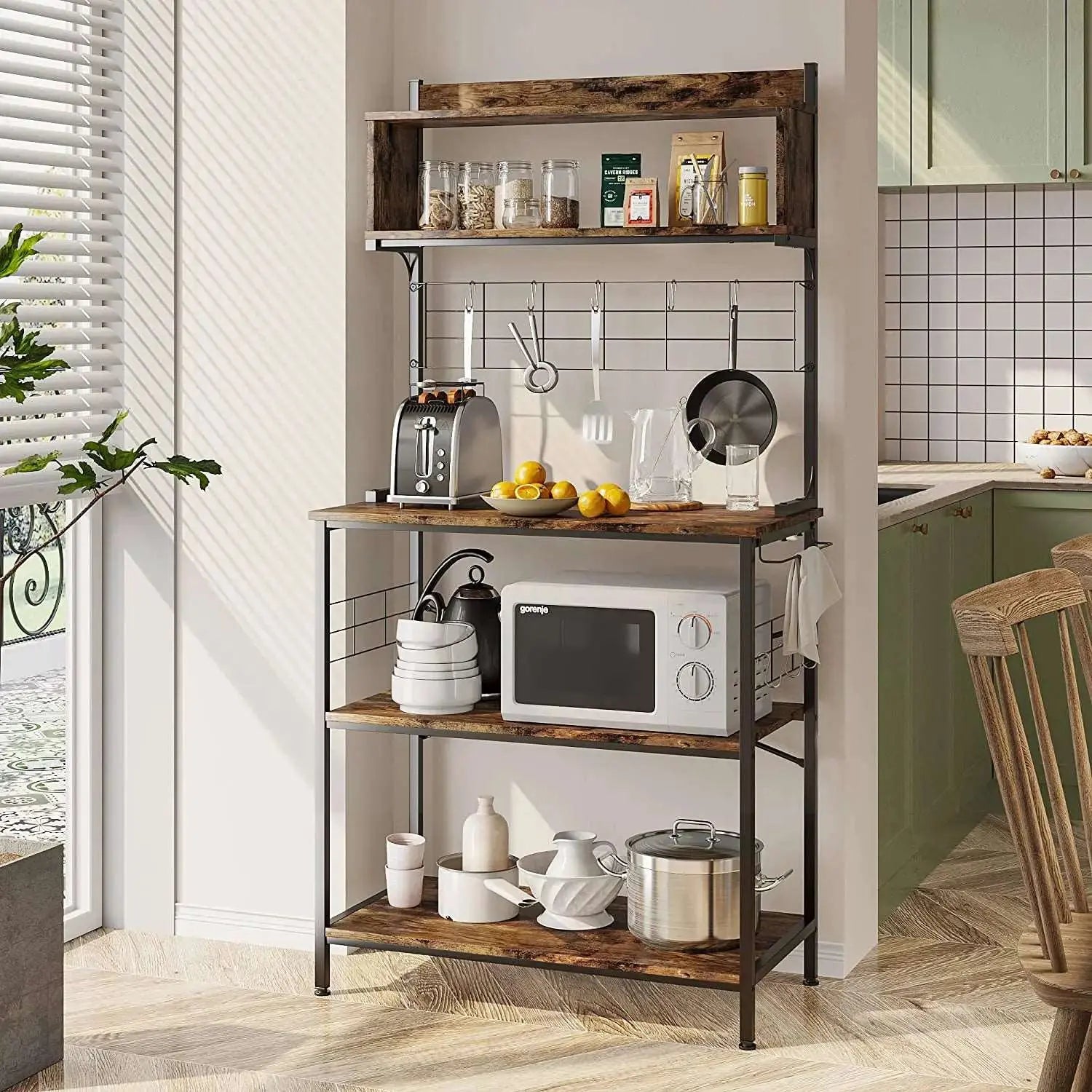 Bestier 5-Tier Microwave Stand with Storage - Space Saving Kitchen Organizer, Coffee Bar Table for Small Apartments - Perfect for Kitchen Counter, Pantry or Dorm Room Organization