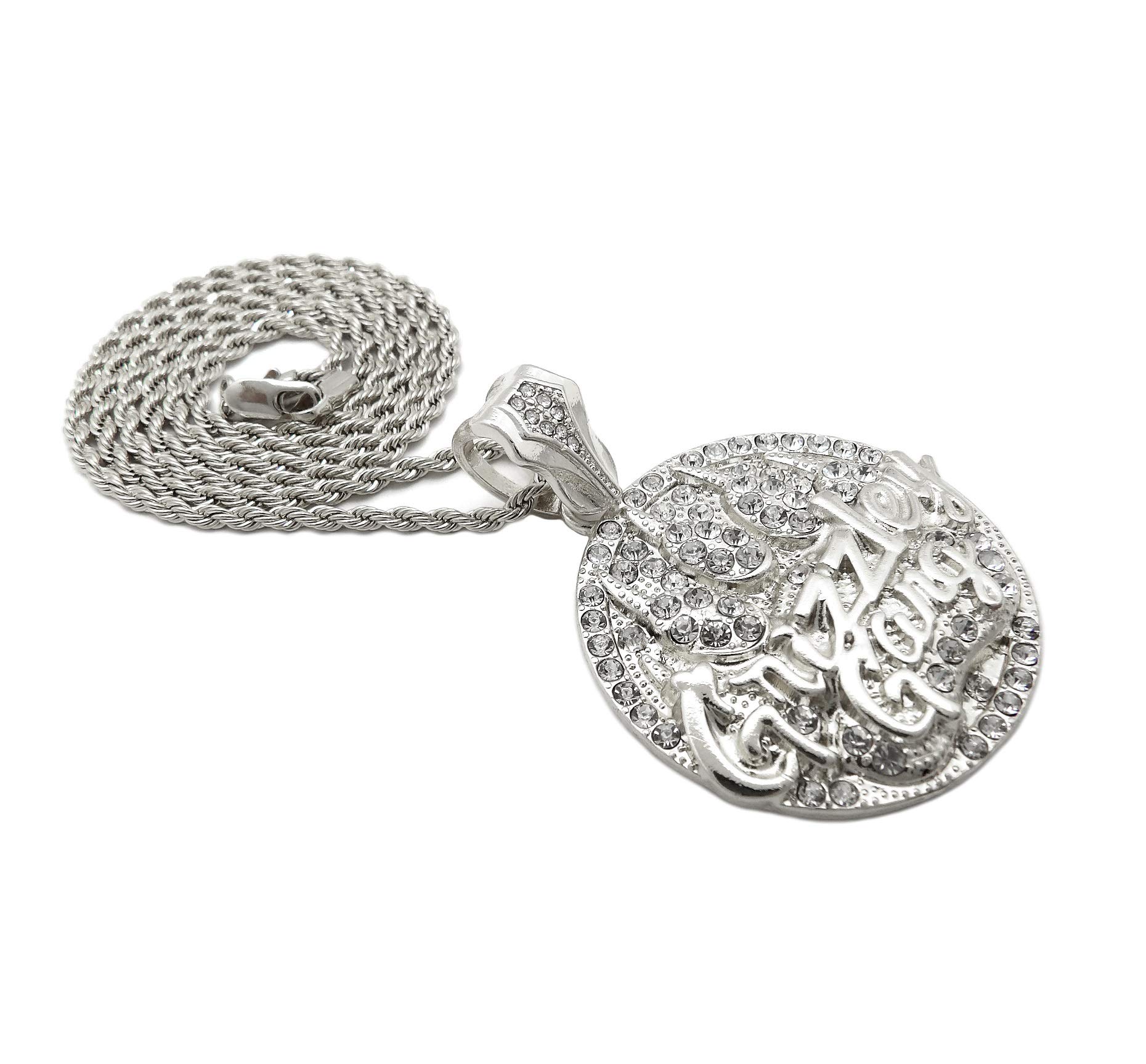 White Gold Plated Iced Grizzly Gang Medal Pendant with 3mm 24