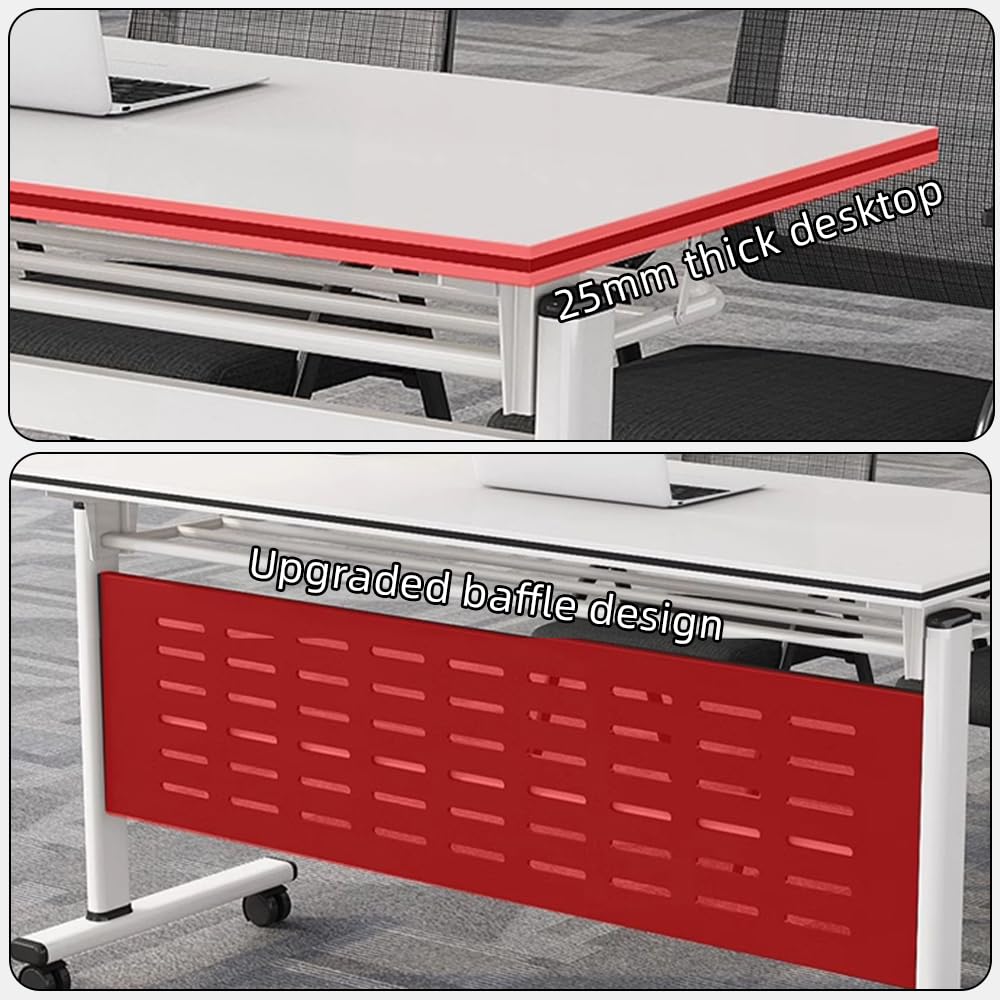 Foldable Conference Table - Large Rectangular Meeting Seminar Table with Silent Wheels - Mobile Office Solution for Business Meetings - Long Conference Room Tables (Light Maple & Black Frame, 47×16×30in) - Perfect for Corporate Offices, Training Rooms & Event Spaces
