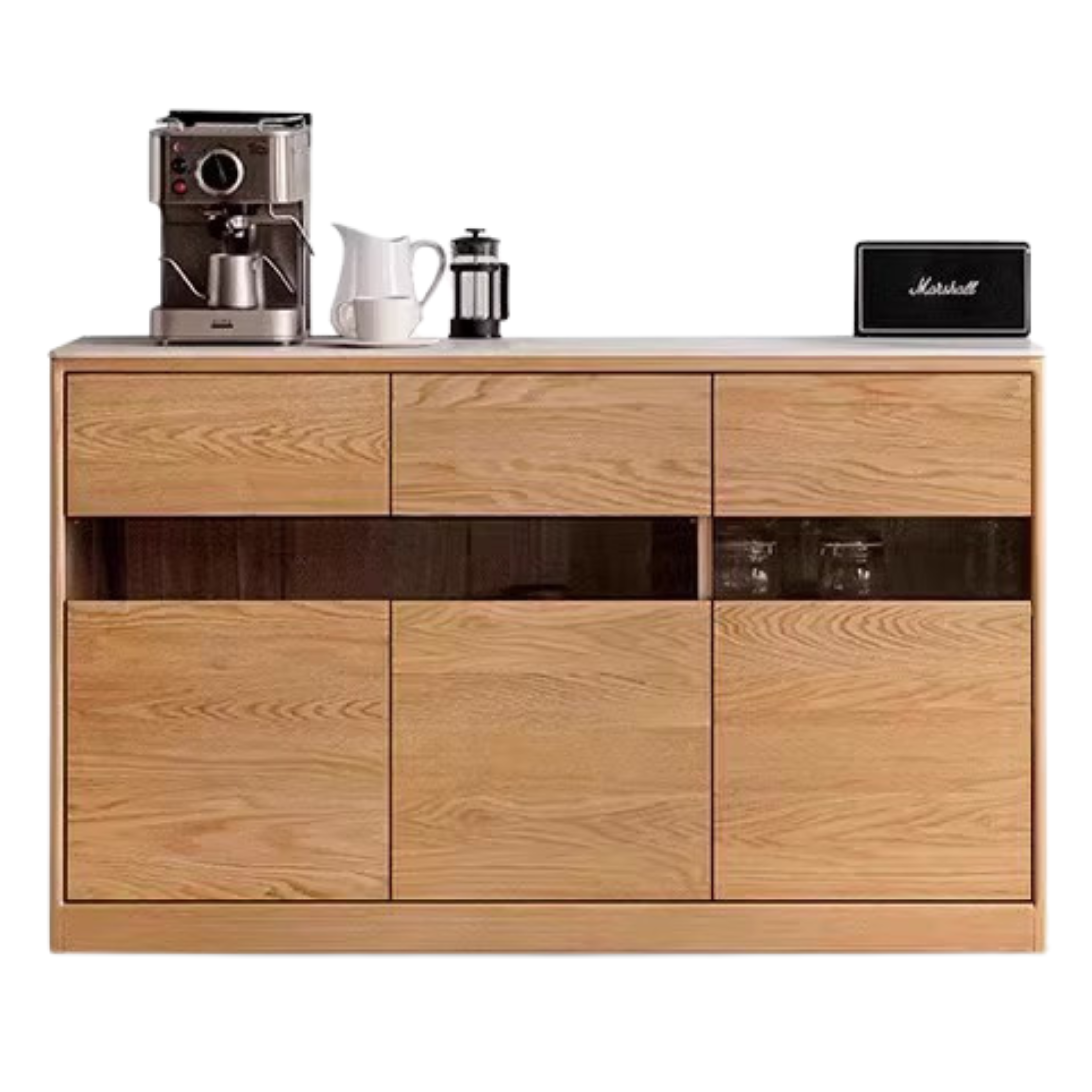Oak Solid Wood Nordic Sideboard with Slate Top - Modern Buffet Cabinet for Dining Room, Living Room & Entryway Storage