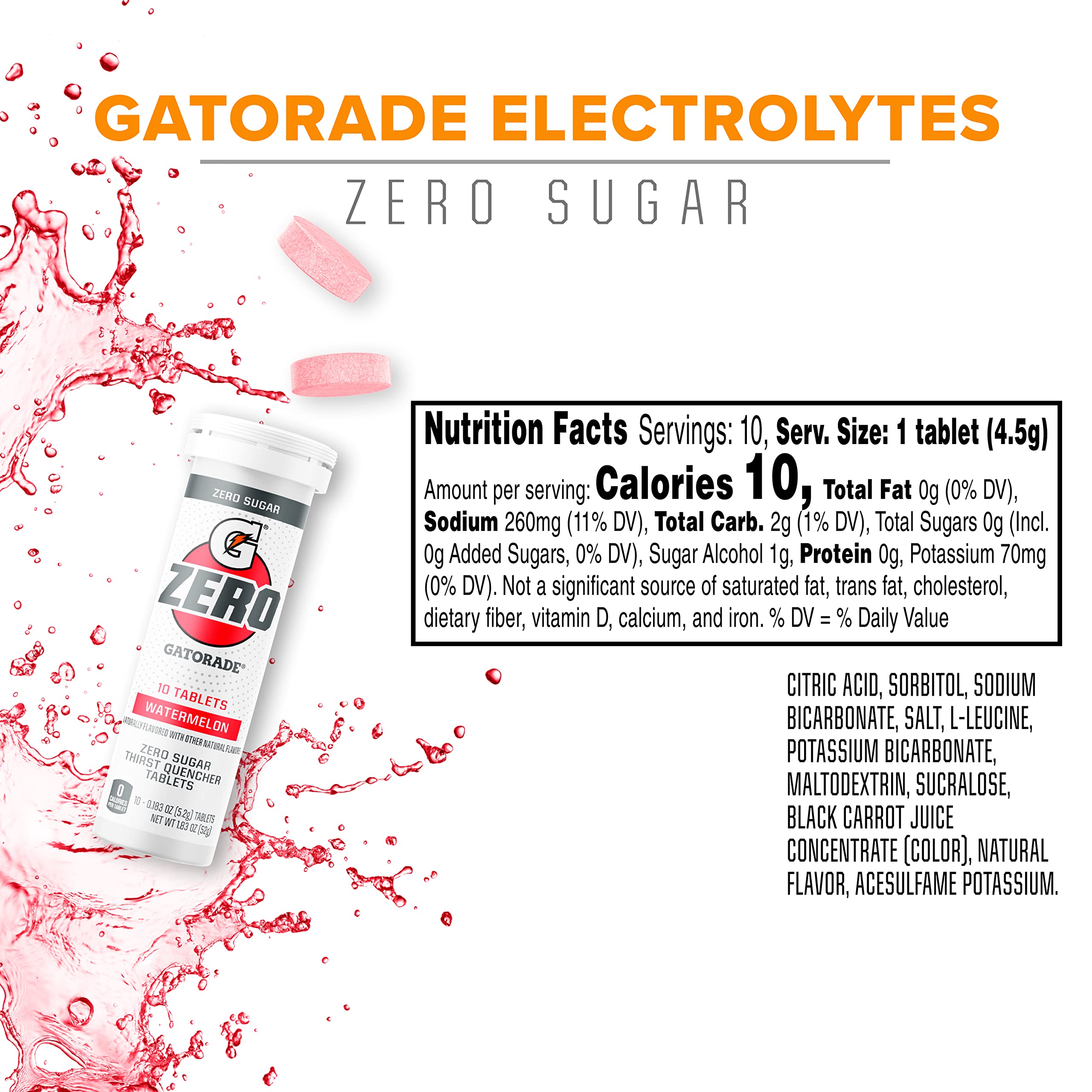 Gatorade Zero Hydration Tablets, Watermelon Flavor - Pack of 80 | Electrolyte Replenishment for Athletes, Workouts & Active Lifestyles