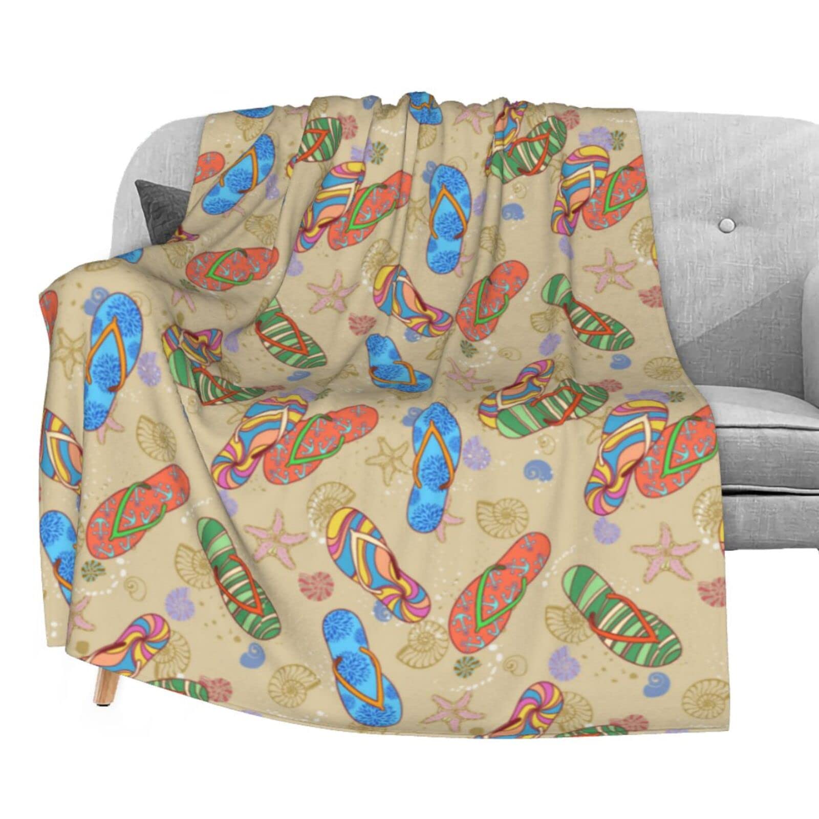 Dujiea Flip Flops Seashell Print Fuzzy Flannel Blanket Throw 40