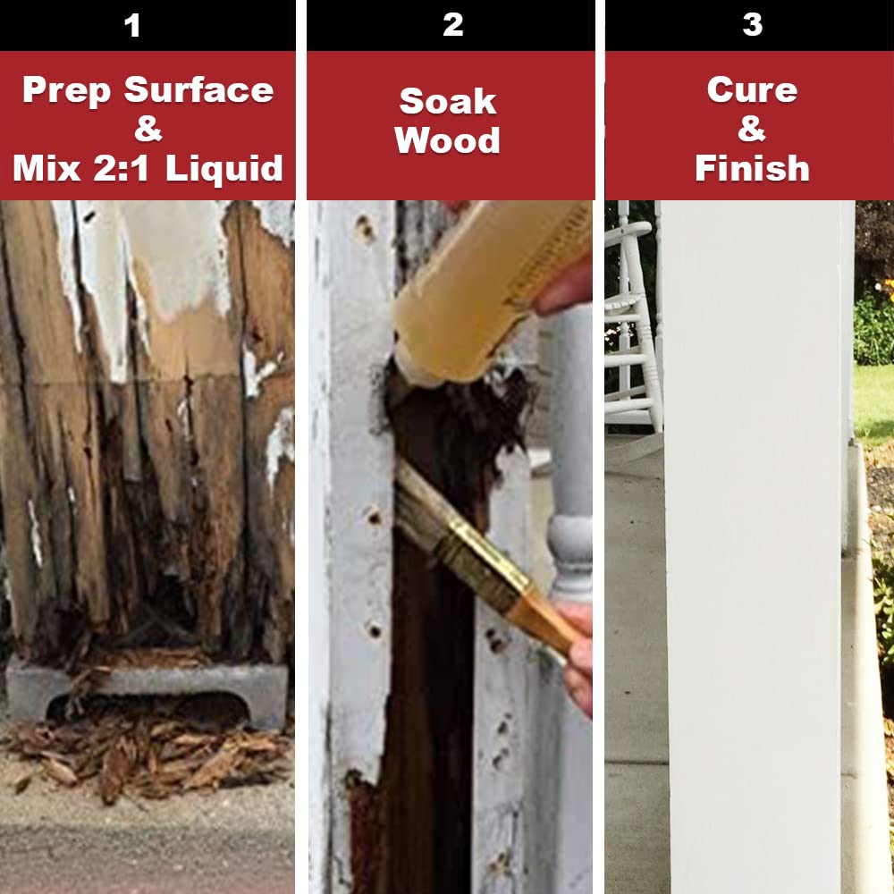 PC Products PC-Rot Terminator Epoxy Wood Hardener - 1.5 Gallon Two-Part Kit (Amber) for Wood Repair & Restoration - Ideal for Decks, Fences, Beams and Outdoor Wood Structures