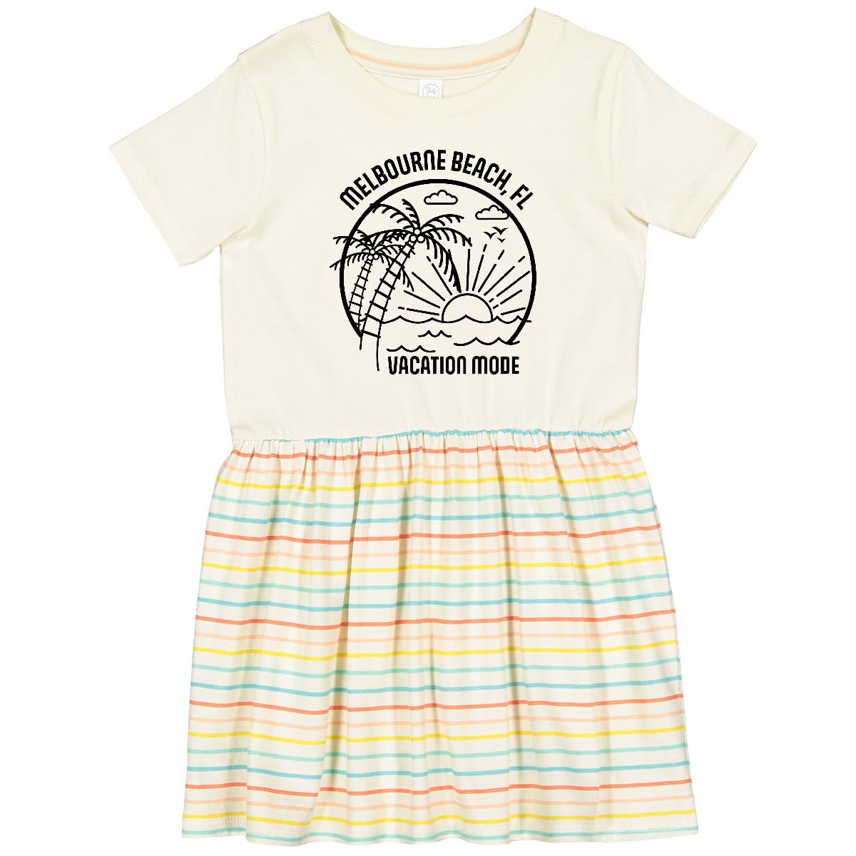 Inktastic Summer Vacation Mode Melbourne Beach Florida Toddler Dress - Cute Floral Print Girls Outfit for Beach Trips, Family Vacations & Summer Playdates
