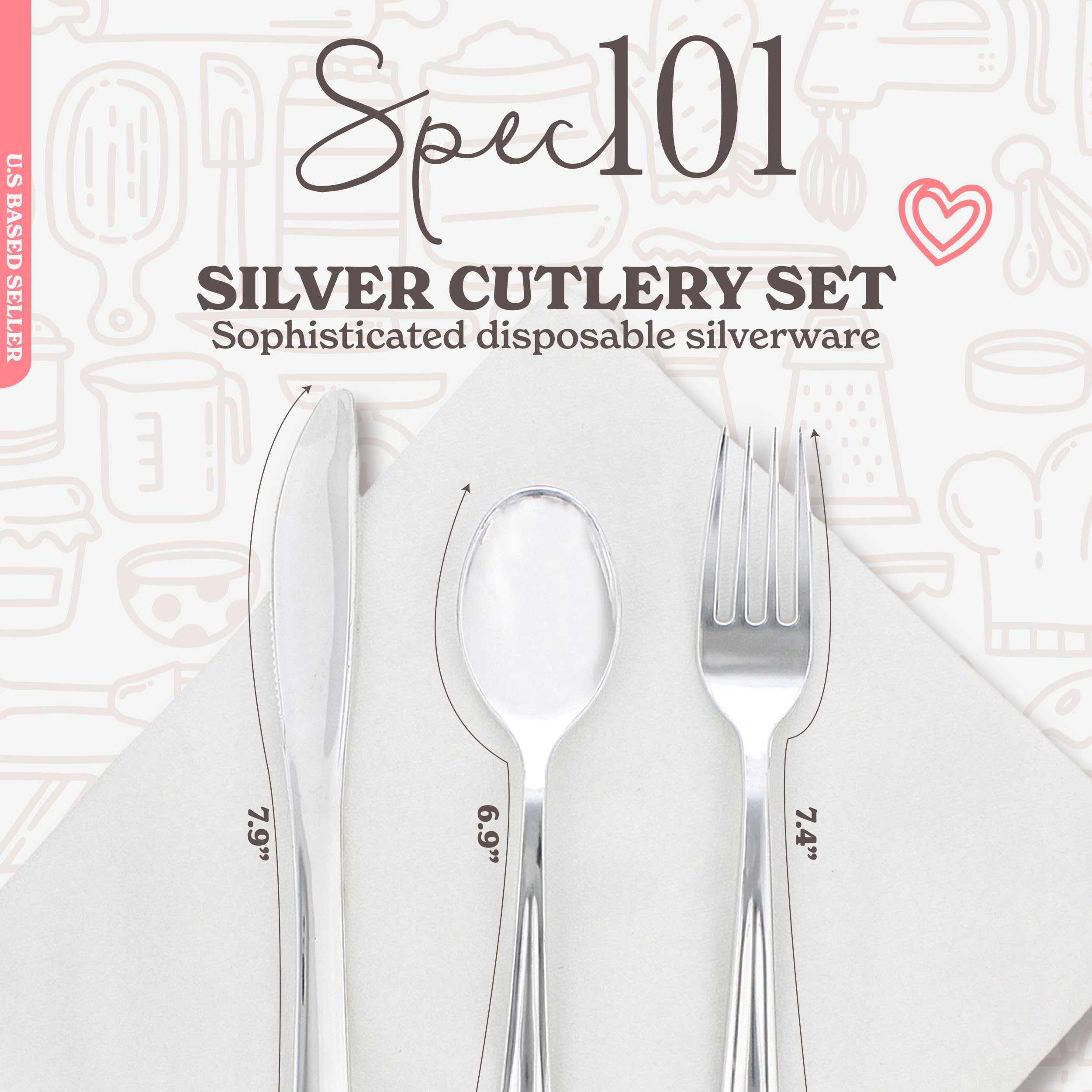 Premium 300-Piece Silver Plastic Cutlery Set - Individually Wrapped Disposable Utensils with Napkins for Weddings, Parties & Events | Elegant & Hygienic Dining Solution for Catering, Picnics & Large Gatherings