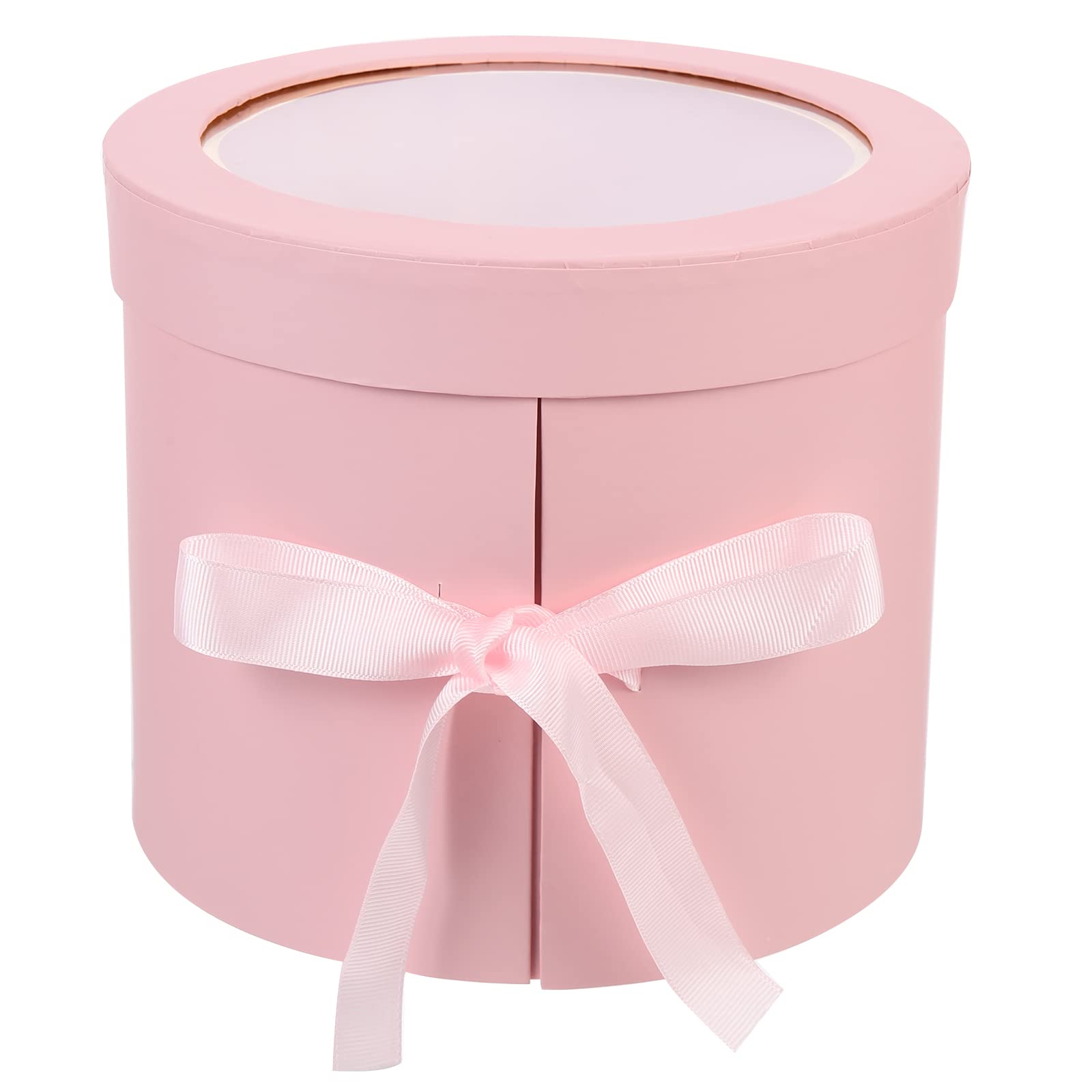 LUOZZY Round Flower Gift Box - Preserved Roses Display Case, Valentine's Day Present, Wedding Anniversary Gift, Home Decor (Pink) - Perfect for Romantic Surprises, Table Centerpieces & Luxury Gift Wrapping