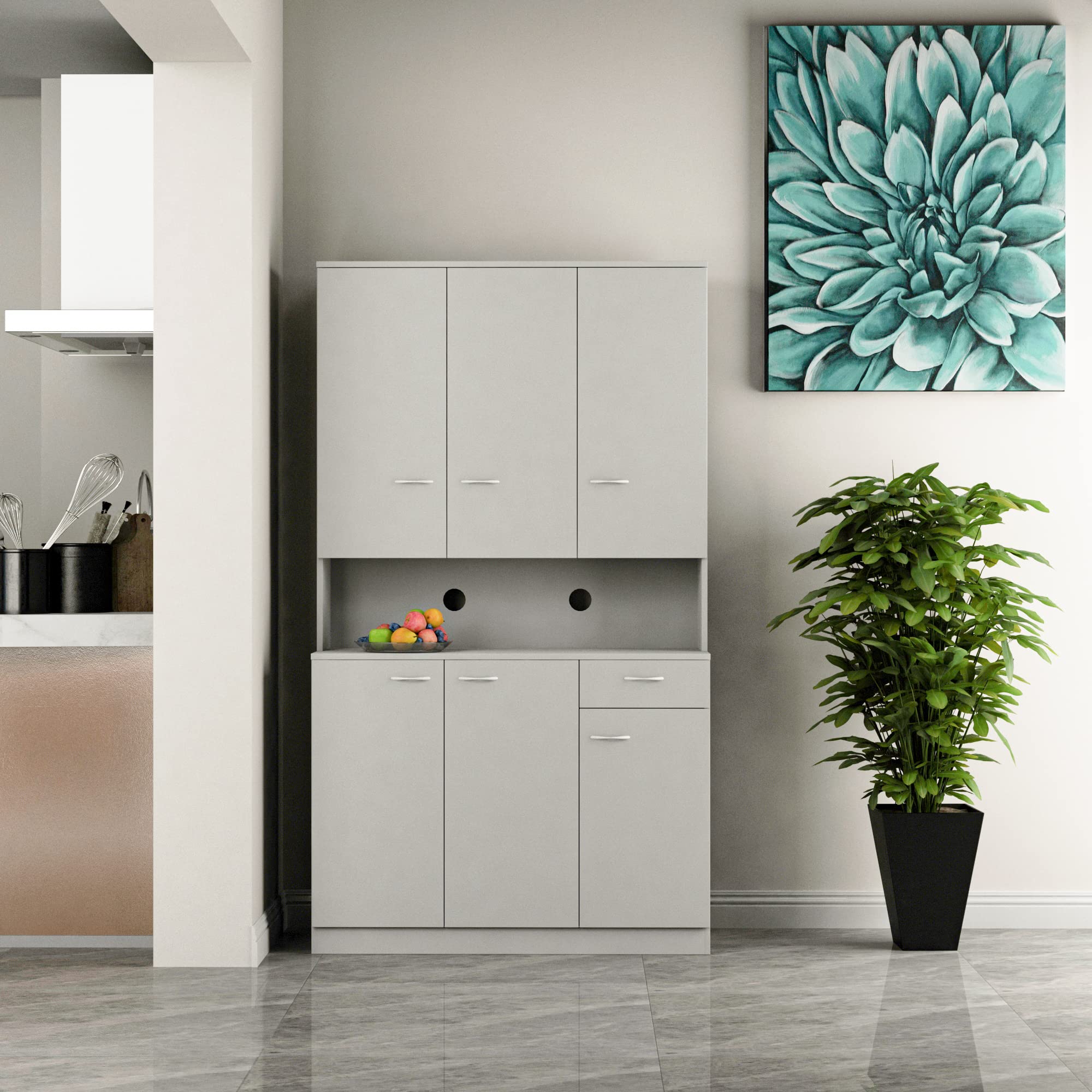 WERSMT 6-Door Pantry Cabinet with Drawer & Display Shelf - Multifunctional Kitchen Storage Organizer, Buffet & Coffee Bar for Living Room - 39.37x15.35x70.86 Inches, White - Perfect for Small Space Organization & Home Decor
