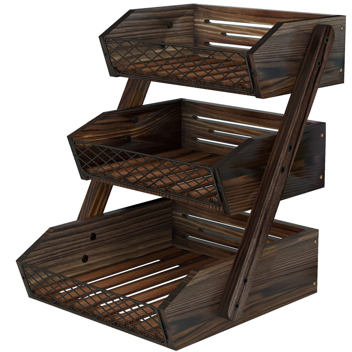 3-Tier Wooden Fruit Basket for Kitchen Countertop - Sturdy & Stylish Vegetable Holder for Apples, Bananas, Oranges - Perfect for Dining Room, Pantry & Farmhouse Decor