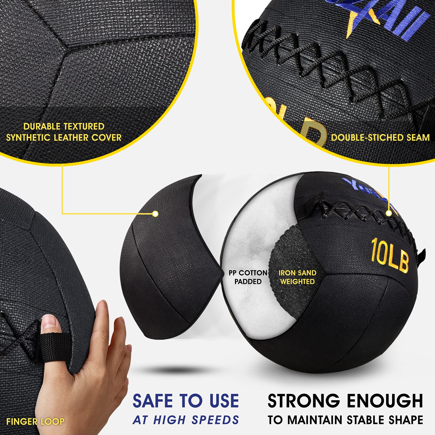 Yes4All Wall Ball - Soft Leather Weighted Iron Sand Medicine Ball for CrossFit, Strength Training & Functional Exercises (6lbs to 30lbs) - Perfect for Slam Ball Workouts, Gym Training & Home Fitness Routines