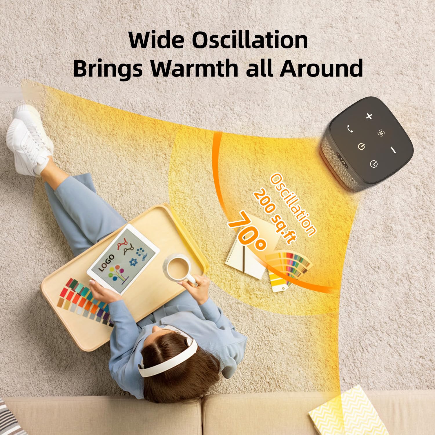 1500W PTC Ceramic Space Heater with Remote Control & LED Display - 70° Oscillation, Adjustable Thermostat, 12H Timer - Portable Electric Heater for Office, Bedroom, Home & Indoor Use | Perfect for Winter Warmth & Energy Efficient Heating