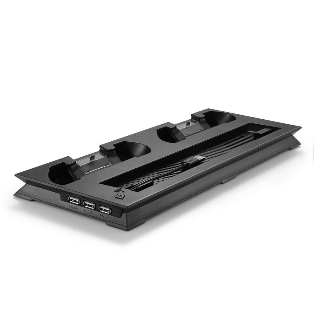 Vertical Cooling Stand for Sony PS4 Slim - 4-in-1 USB Hub with Built-in Fan, Controller Charger & Cooling Station | Perfect for Gaming Setup & Console Protection