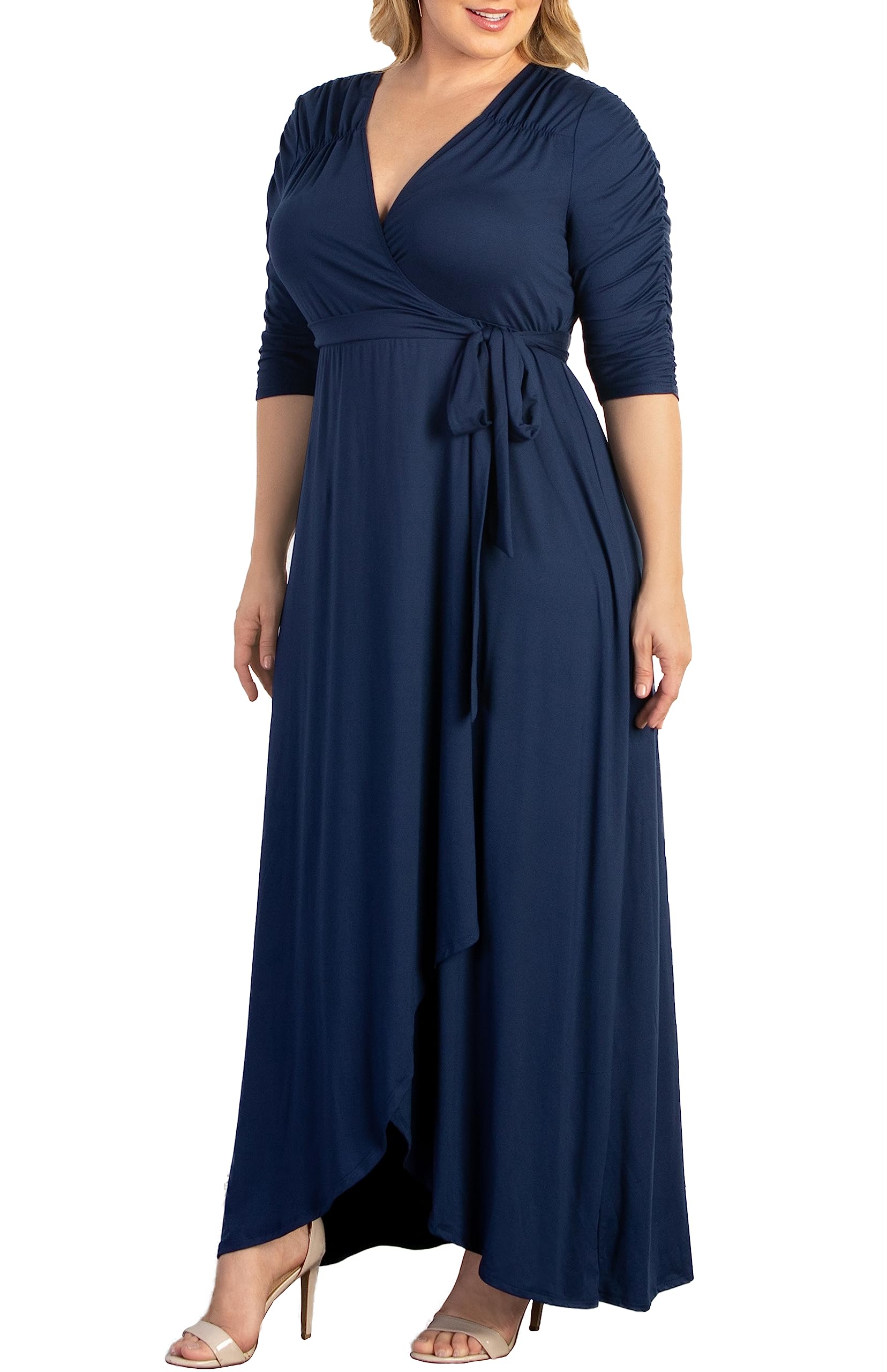 Kiyonna Plus Size Meadow Dream Maxi Dress for Women - Elegant Long Wrap Dress for Wedding Guest, Cocktail Party, Office Work & Casual Outings | Perfect for Special Occasions & Everyday Wear