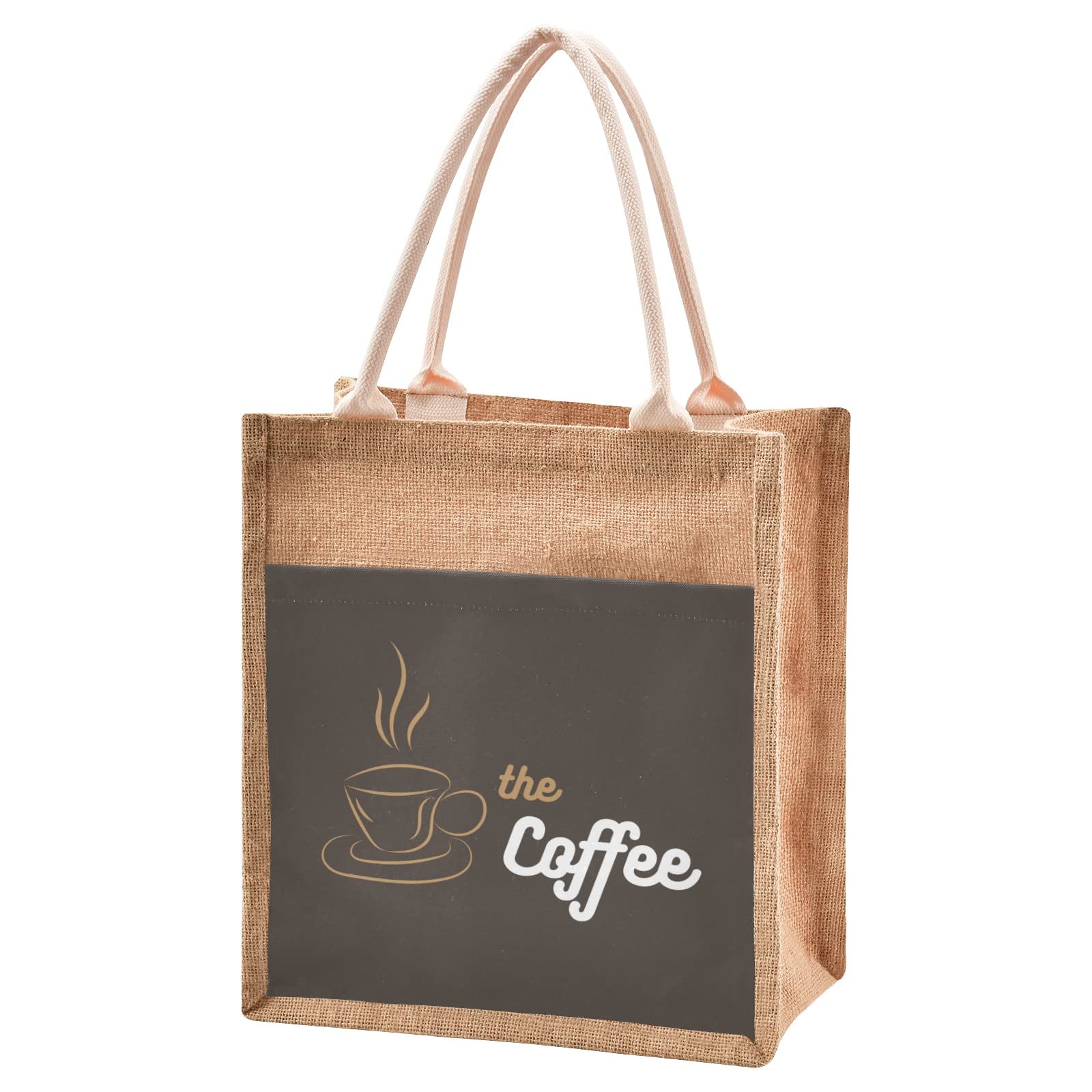 Linqin Coffee Jute Tote Bag - Waterproof Burlap Straw Grocery Shopping Bag with Sturdy Handles | Perfect for Beach, Travel, Farmers Market & Eco-Friendly Shopping