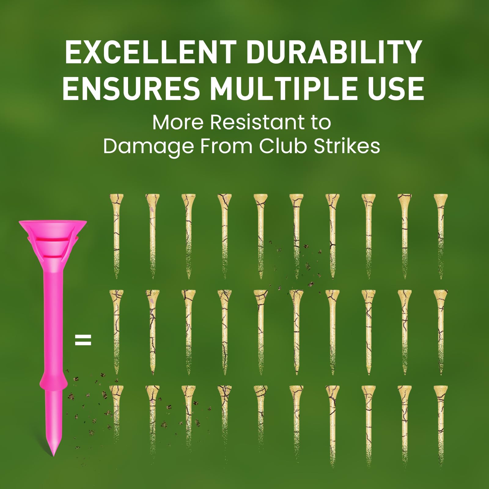Unbreakable Pink Golf Tees Bulk Pack - 25/50 Reusable Plastic Golf Tees with Gift Box | Anti-Slip Big Cup Design Reduces Friction | Perfect for Outdoor Golf Training & Driving Range Practice