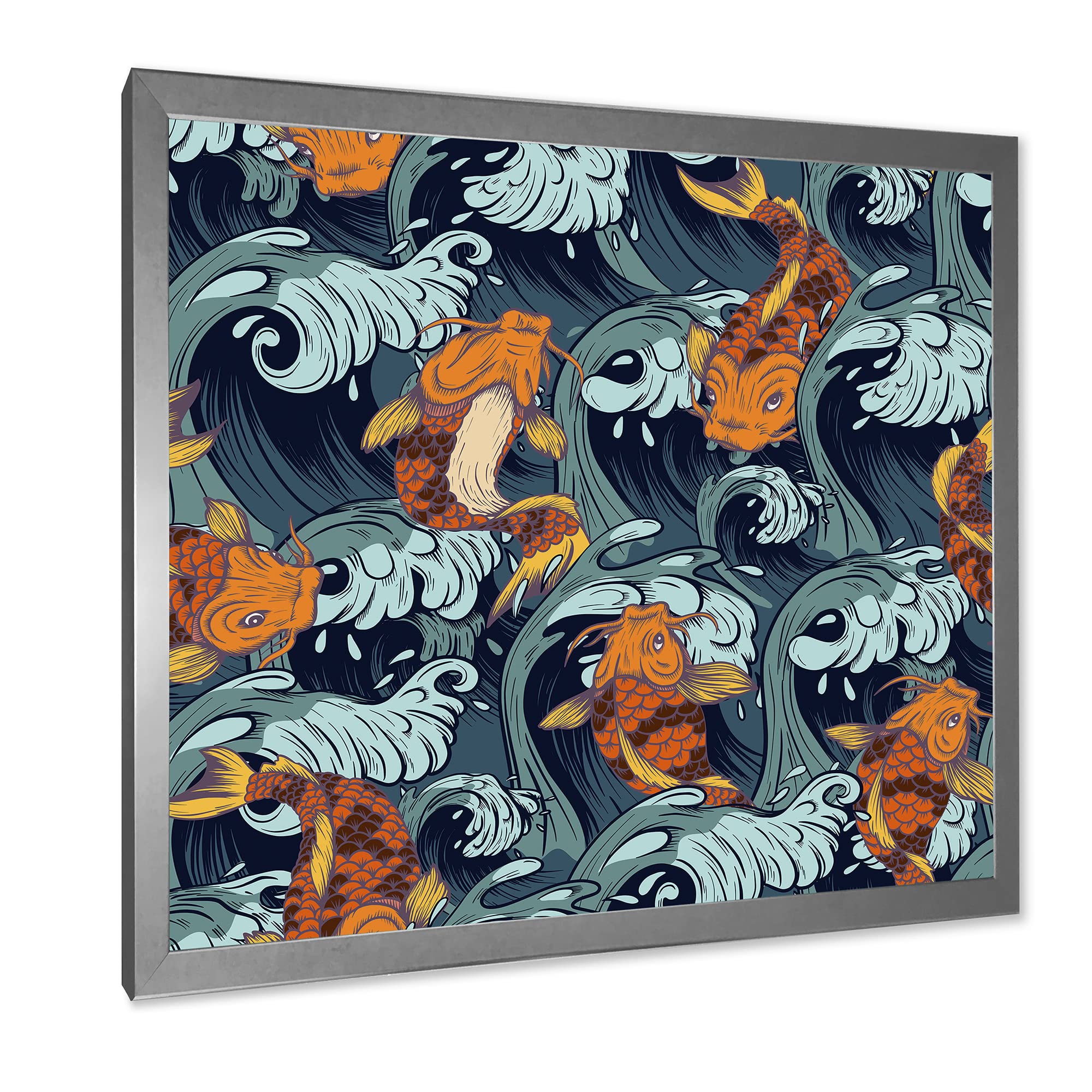 DesignQ Japanese Koi Fish Framed Wall Art - Coastal & Nautical Home Decor for Living Room, Bedroom, Office | Perfect Zen Decor for Asian Inspired Interiors