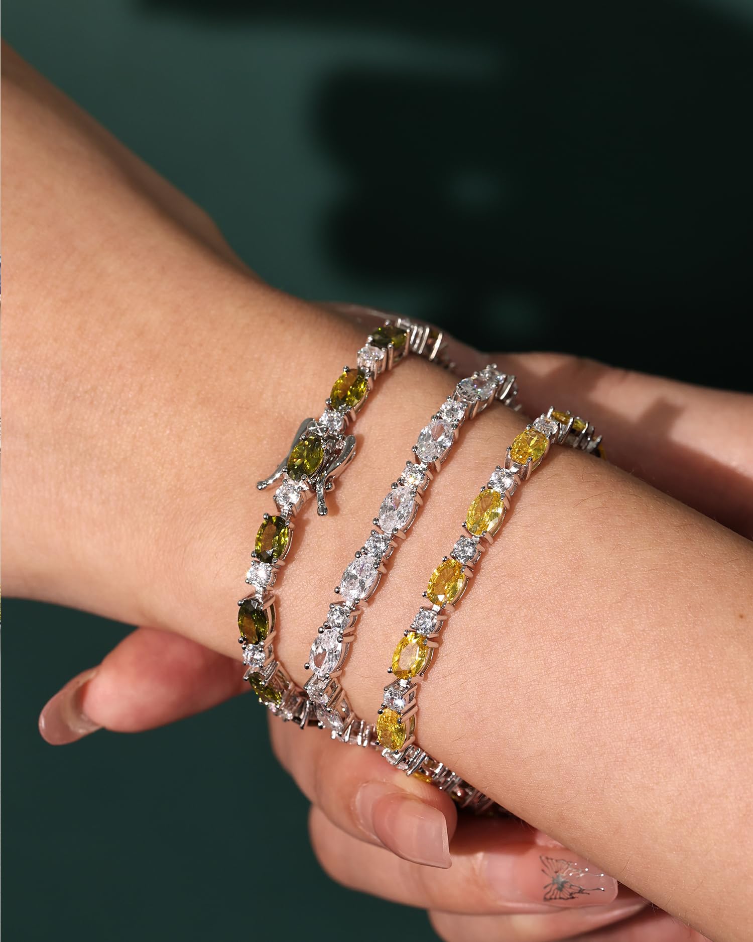 FANCIME Sterling Silver Birthstone Tennis Bracelet - Dainty Charm Bracelet for Women, Mom, Birthday Gifts | 7