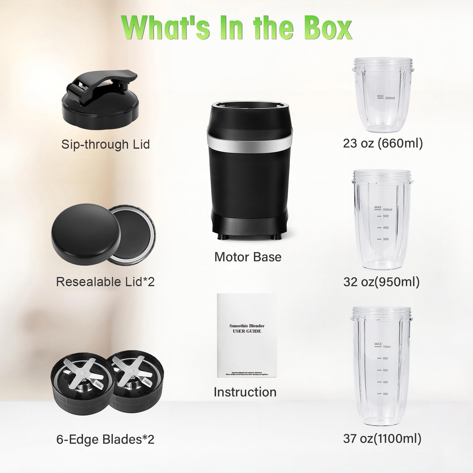 Nahida 1200W High-Speed Blender for Smoothies, Ice Crushing & Juices - Professional 6-Fin Blade Blender with 23oz, 32oz & 37oz Portable Cups - Perfect for Kitchen, Gym & On-the-Go Healthy Drinks