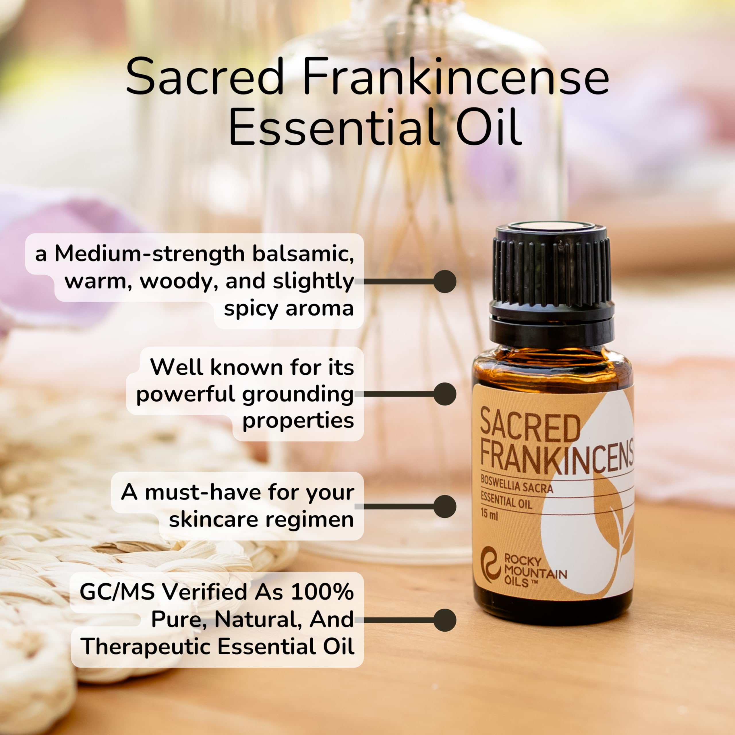 Rocky Mountain Oils Sacred Frankincense Essential Oil - 100% Pure Aromatherapy Oil for Diffusers, Massage Therapy, Skin Care & Home Use - 15ml Bottle | Perfect for Relaxation, Meditation & Natural Cleaning