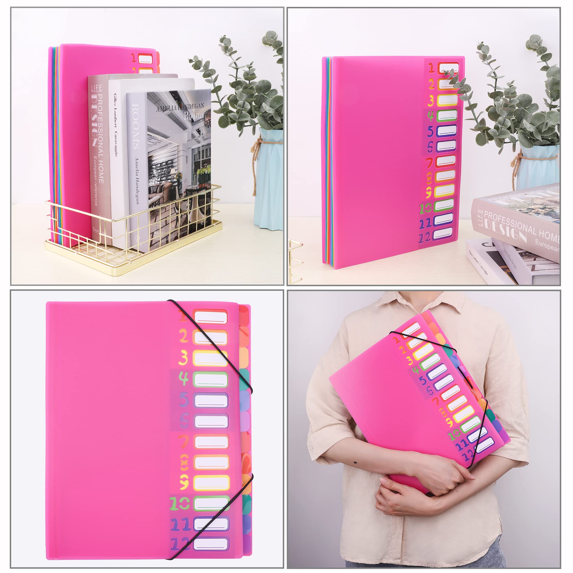 24-Pocket Expanding File Organizer - Accordion Folder in Rose Pink for Documents, Receipts & Bills | Perfect for Office, School & Home Organization